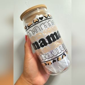 Mama Cheetah print glass tumbler
